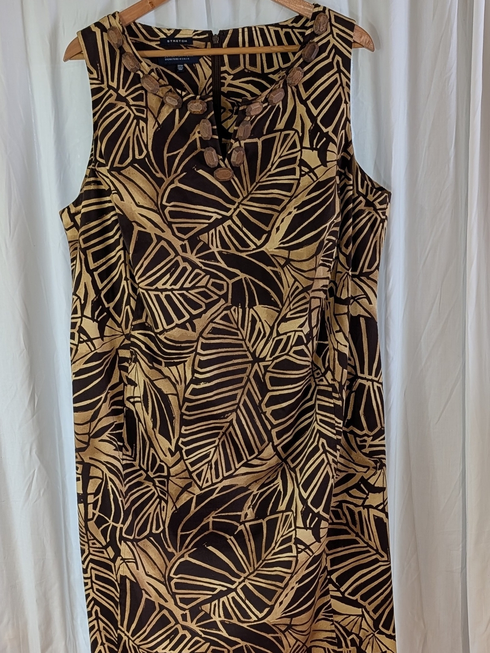 Jones New York Woman Black & Tan Tropical Leaf-Print Sleeveless Dress Size 20W